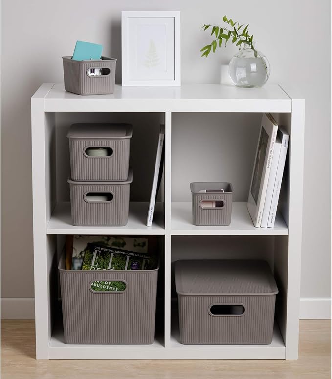 Superio Decorative Plastic Basket Open Home Storage Bins Organizer Baskets, X-Large Taupe (8 Pack) Container Boxes for Organizing Closet Storage Bins for Shelves Drawer Shelf 22 Liter/23 Quart
