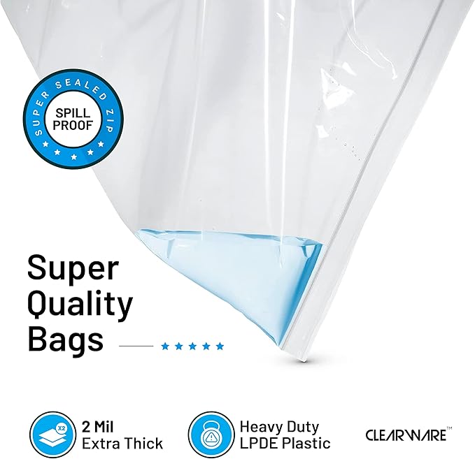 12 Count - Large Plastic Bags With Zipper Top, 20 Gallon Size 24" x 32", Extra Large Storage Bags, For Clothes, Travel, Moving, BPA-Free, Heavy Duty 3-Mil Thick