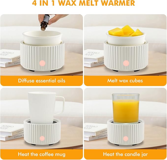 EQUSUPRO Wax Melt Warmer for Scented Wax -4-in-1 Electric Ceramic Candle Wax Warmer Fragrance Wax Burner Melter for Home Office Bedroom Gift & Decor (Elegant Vertical Stripes)