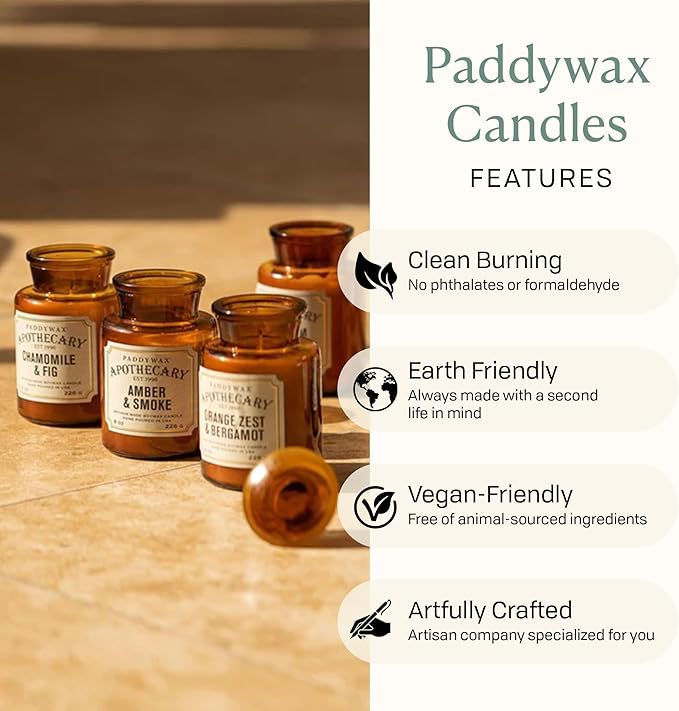 Paddywax Artisan Apothecary Scented Candle with Lid in Reusable Glass Jar, Clean-Burn Soy Candle with Approx. 54 Hour Burn Time, Verbena & Eucalyptus, 8 oz.