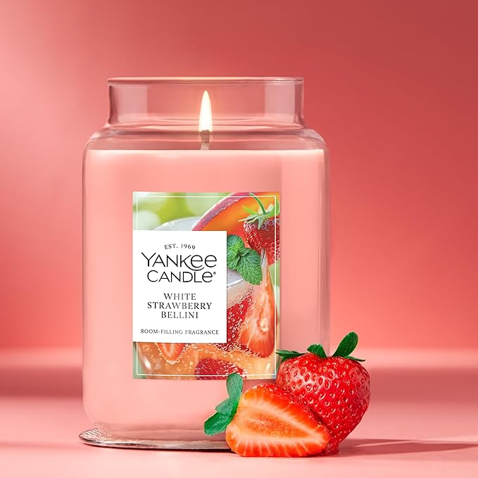 Yankee Candle White Strawberry Bellini Scented Candle, 22oz Large Jar with up to 150 Hour Burn Time, Giftable