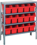 Quantum Storage Systems 1839-SB804RD Solid Heavy Duty 4 Shelves 15 Store-MAX Red Bins 39" H x 36" W x 18" D