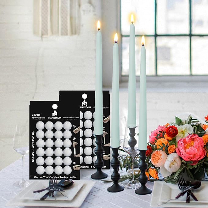Taper Candles Sticky Dots - MANNYCOM White Wax Dot - Candl Accessories - Candle Adhesive - Secure Your Candles Fixed to Any Holder - 48 Pack