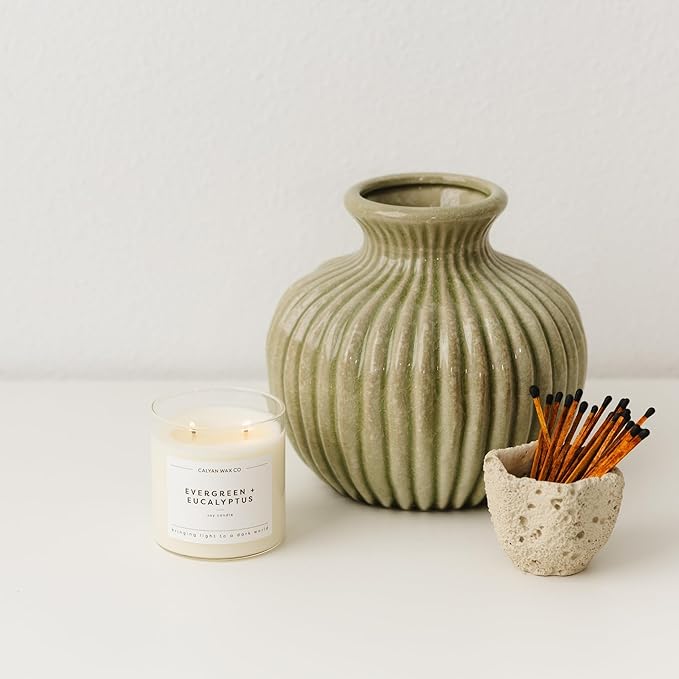 Calyan Wax Co. Evergreen & Eucalyptus 2 Wick Scented Candle - 37 Hour Burn - Luxury Non Toxic Soy Wax Candles - Long Lasting Large Glass Jar Candle for Home - 8.8oz