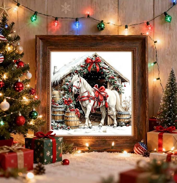 TCDZMYGS Christmas Paint by Numbers Kit for Adults Beginner,Christmas Horse Paint by Number Kits with Frame,DIY Acrylic Oil Painting by Numbers for Home Wall Decor 10 x 10 inch