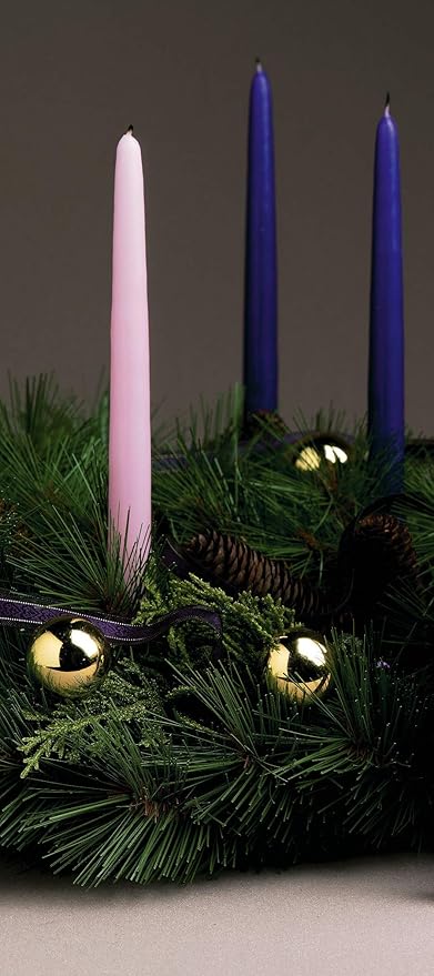 Advent Taper Candle Set Premium Quality Set of 4 with 3 Purple Taper Candles, 1 Pink Tapered Candle for Seasonal Celebration Candles, Advent Wreath and Christmas Decorations (12 Inch, Advent)