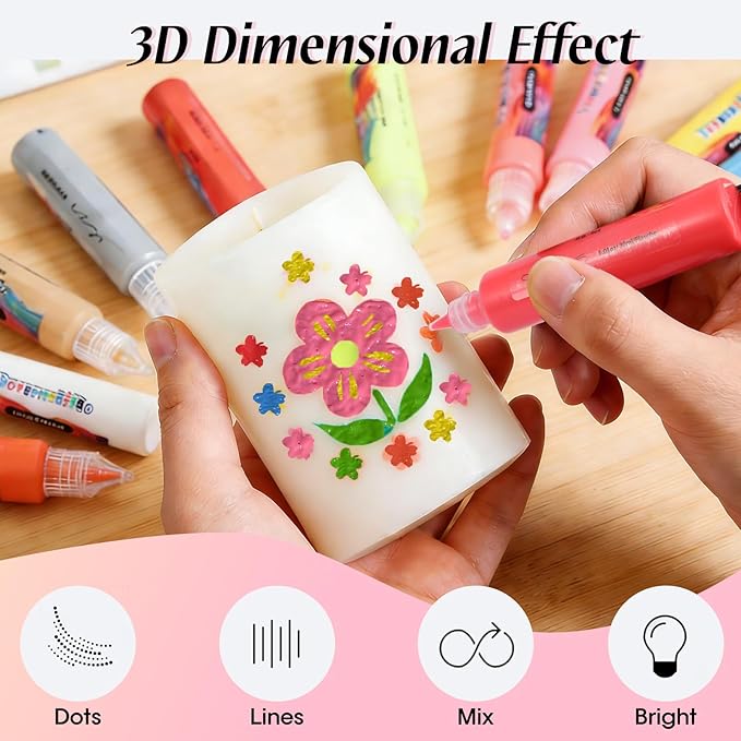 3D Candle Wax Pen Set, 12 Colors with Glitter & Neon, Vibrant Wax Paint for DIY Candle Decorating, Painting & Crafting Kit, Birthday, Holiday, Wedding & Party Crafts (30ml/1oz)