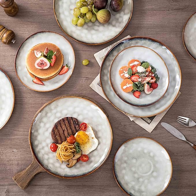 Henten Home Ceramic Dessert Plates, 8.5 Inch Salad Plate Set of 4, Porcelain Snack Serving Dishes for Cake, Kitchen, Microwave & Dishwasher Safe, Reactive Glaze (White)
