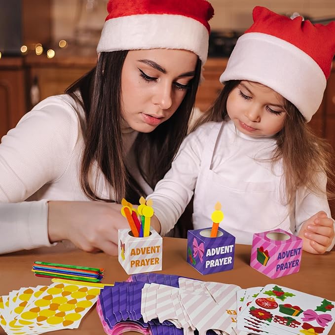 Cinrobiye 24 Set Christmas Advent Prayer Box Craft Kits DIY Advent Candle Prayer Jar with Popsicle Stick Peace Hope Prayer Handmade Paper Box for Xmas Religious Nativity Sunday School Activities