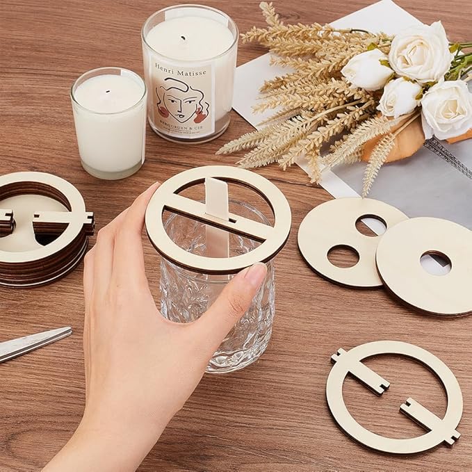 BENECREAT 16Pcs 4 Styles Wick Centering Tool, Wood Candle Wicks Centering Devices Wooden Wick Stabilizer Holder for Candle DIY Making, Cotton Multi-Wick Holder