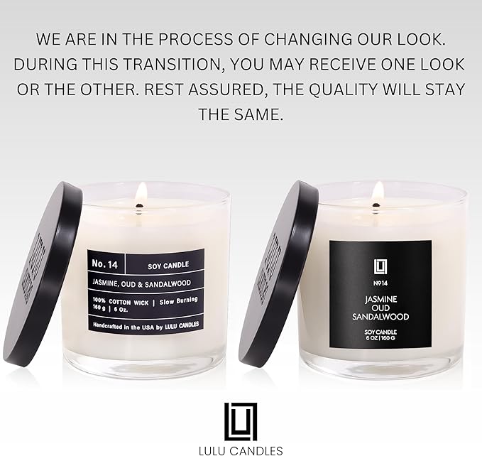 Lulu Candles | Jasmine, Oud & Sandalwood |Luxury Scented Soy Jar Candle | Hand Poured in The USA | Highly Scented & Long Lasting (6 Oz. 2 Pack)