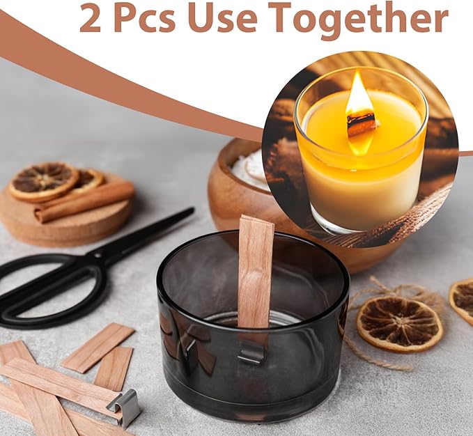 Candle Wick for Candle Making, Wooden 120Pcs 5.0X 0.5 Inch, 60Pcs Iron Stand, 60Pcs Candle Wick Stickers