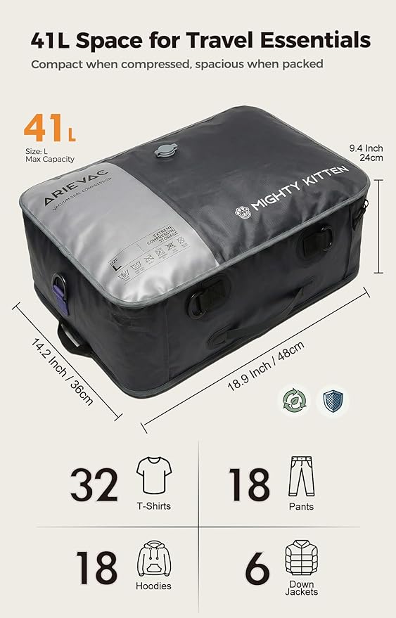 IKYWT Vacuum Storage Bag Kit with Pump, 41L Compression Bag for Home Organization & Long Trips, Vacuum Seal Storage for Luggage & Seasonal Storage (1-Pack)