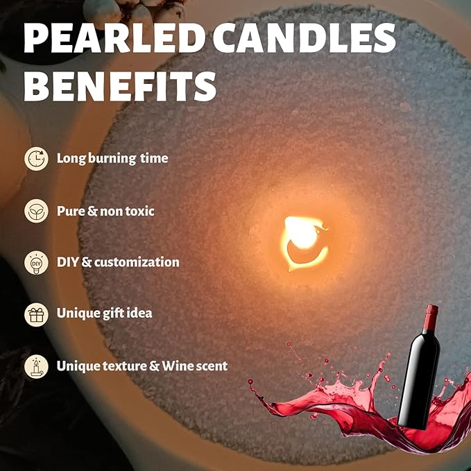 Wine Scented White Pearled Candle 18oz Luxury Sand Candle Granulated Wax - 30 Cotton Wicks – Wax for Candle Making Decorative Candles Smooth and Clean Burning Lasts up to 120 Hours