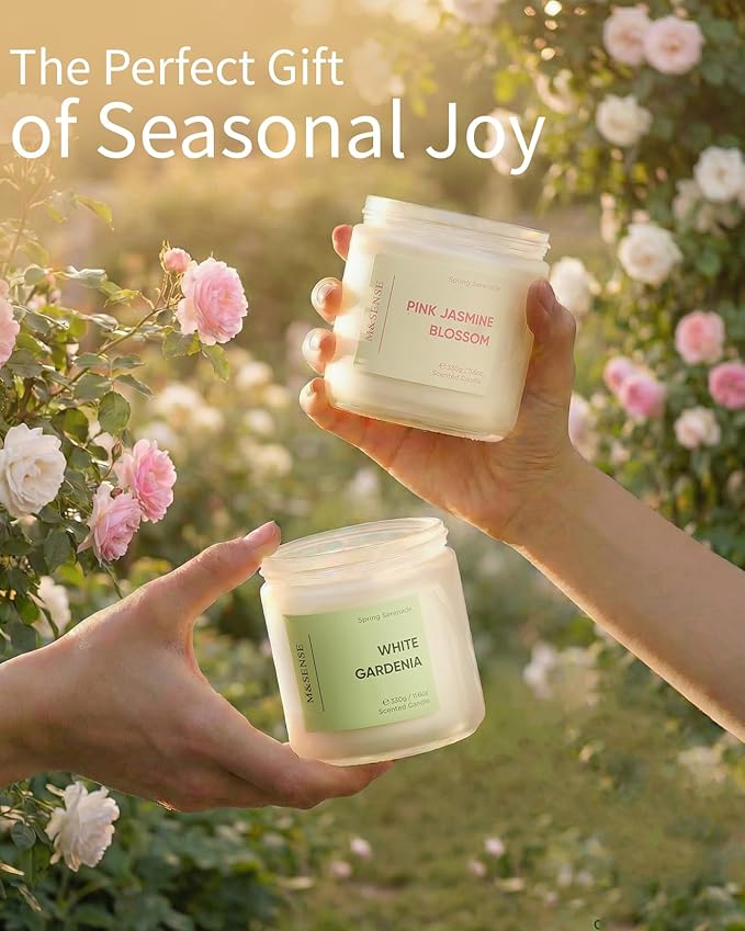 M&SENSE White Gardenia Scented Candle, 11.6oz Natural Soy Wax Non Toxic, 70-Hour Long Lasting Burn Time, 2-Wick Aromatherapy Gifts for Her, Spring Home Refresh & Romance