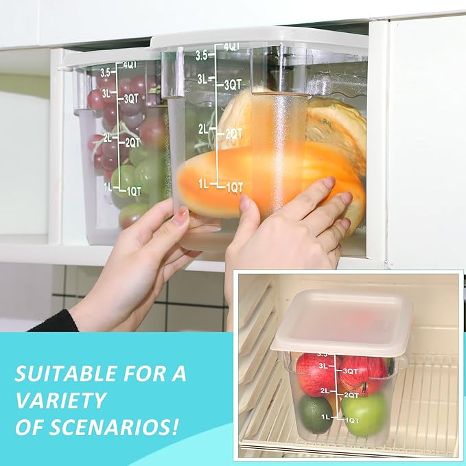 Yungyan 12 Pcs 4 Qt Commercial Food Storage Containers with Lids Restaurant Square Airtight Food Storage Containers Clear Cereal Container for Kitchen Freezer Dishwasher Pantry (White Lid)