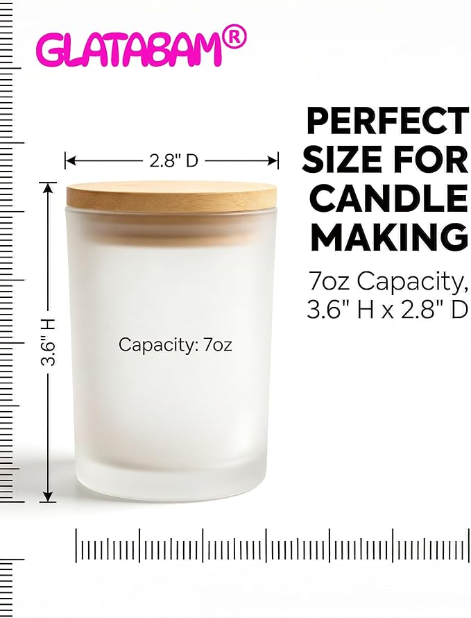 GLATABAM 7 OZ Candle Jars 12 Pack - Bulk Glass Candle Making Jars with Bamboo Lids & Labels, Heat Resistant Empty Reusable Candle Vessel for Containers(Frosted White)