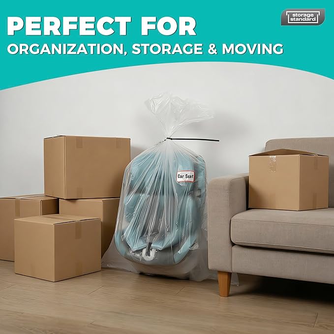 Storage Standard Large Clear Plastic Bags for Storage 6-Pack - Waterproof Extra Large Plastic Bags with Zip Ties, Heavy-Duty Cover for Pillows, Comforters, Chair Cushions & Textiles - 36 x 50 Inches