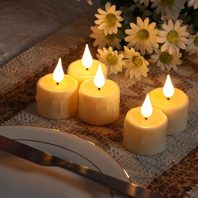 Daord Rechargeable LED Tealight Candle with Remote Control & Timer Flickering FlamelessTea Light Electric Fake Candles with USB Charging Cable for Halloween,Latern,Table,Xmas Decor (12pcs,Warm White)