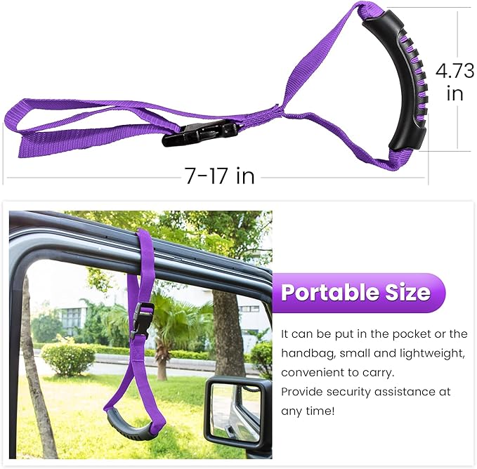 E-cowlboy Auto Cane Grab Handle Adjustable Standing Aid Safety Support Bar Nylon Grip Mobility Assist Device (Purple)