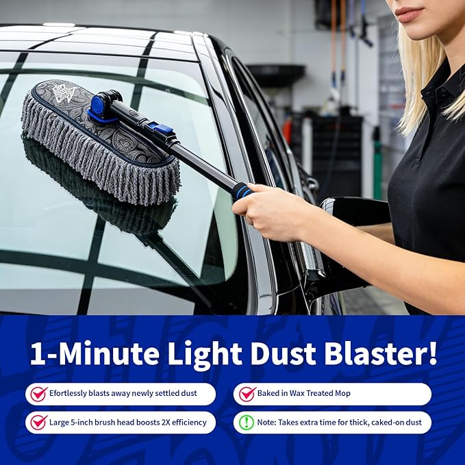 Flash Dog Car Duster Exterior Scratch Free Aluminum Alloy Extendable Handle and Microfiber Head Waterless Cleaning Brush for Cars, Trucks, SUVs Portable Car Duster