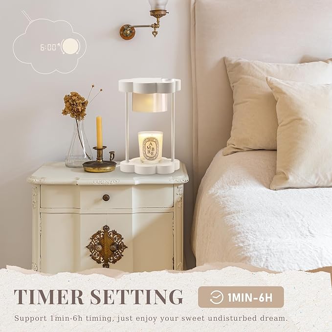 Candle Warmer Lamp with Dimmer, 0-6 HoursTimer, Compatible with Yankee Candle Large Jar Candle, Home Decor Gift for her, Valentine's Day Gift, Gift for mom, Scented Jar Candles Heater, White