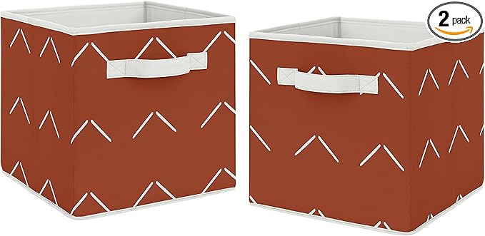 Sweet Jojo Designs Boho Arrow Foldable Fabric Storage Cube Bins Boxes Organizer Toys Baby Kids - Set of 2 - Ivory Burnt Orange Rust Farmhouse Southwest Shabby Chic Bohemian Diamond Tuft Collection