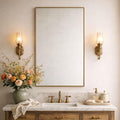 TEHOME Gold Bathroom Vanity Mirror with Squared Corners, 20x28'' Brushed Brass Rectangle Stainless Steel Metal Framed Mirror for Bathroom