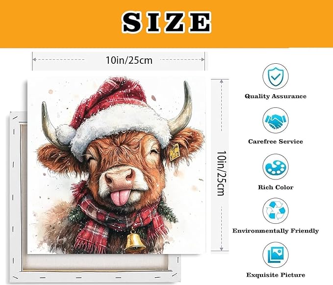 TCDZMYGS Paint by Numbers Kit for Adults Beginner,Christmas Highland Cow Paint by Number Kits with Frame,DIY Acrylic Oil Painting by Numbers for Home Wall Decor 10 x 10 inch