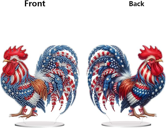 ARTopet DIY Diamond Desktop Ornament PET Irregular Shape Special Shaped Crystal Double Sided Pattern Single Sided Diamond Art Painting Tabletop Home Ornaments Decor (Rooster02)