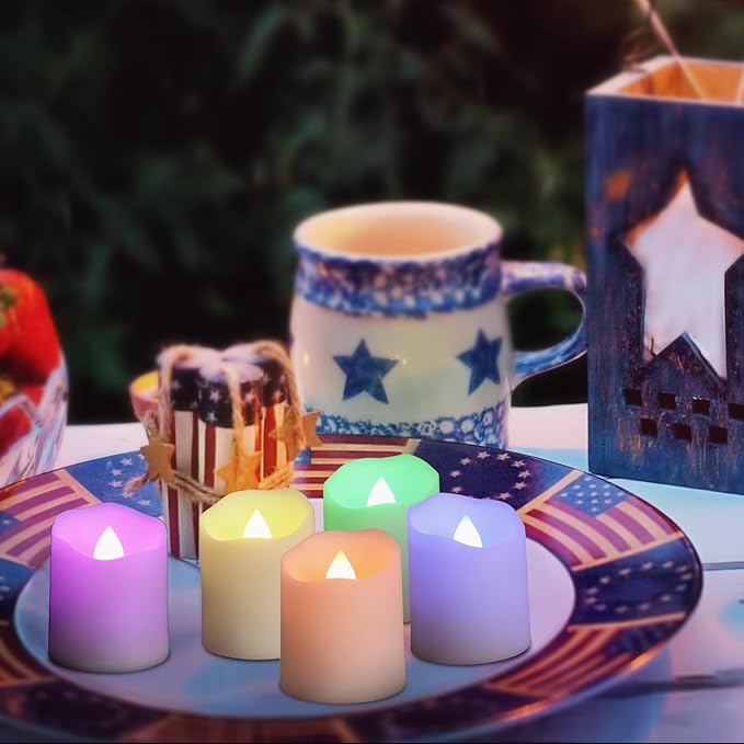 6pcs Rechargeable LED Tea Lights Color Changing with Charging Base, Flameless Votive Candles RGB Flickering with Remote and Timer, Electric Fake Candles, USB Cable Included