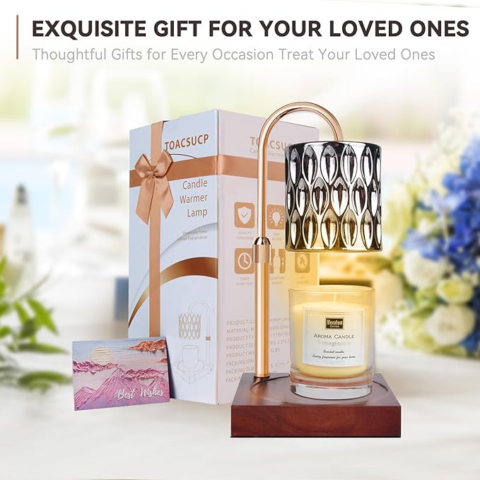 TOACSUCP Candle Warmer Lamp with 3 Bulbs, Adjustable Height Dimmable Candle Warmer with Timer, Compatible with Large Jar Candles, Candle Lamp with Charming Gift Box Ribbon for Her/Him