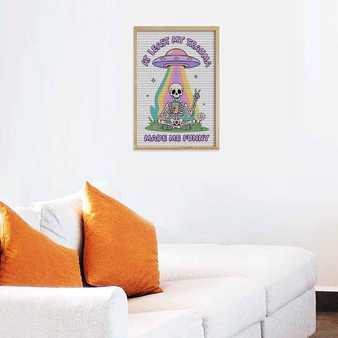 KIVJMSIDJA Skull Skeleton “At Least My Trauma Made Me Funny” Diamond Art Kits for Adults for Beginners, 5D Full Diamond Art Paint 8"x12"