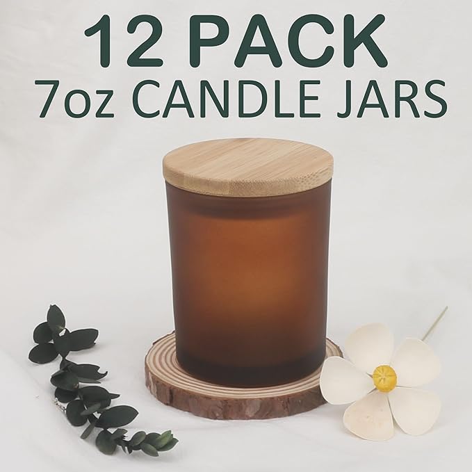 MILIVIXAY 12 Pack 7 OZ Frosted Amber Thick Glass Candle Jars with Lids - Bulk Empty Candle Jar for Making Candles - Spice, Powder Containers.
