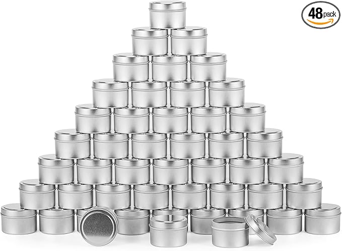 48 Pack 4oz Silver Candle Tins Jars, Empty Candle Jars for Making Candles, 48pcs Candle jars with Lids, Bulk Candle Making Kit For Adults, Small Business (48)
