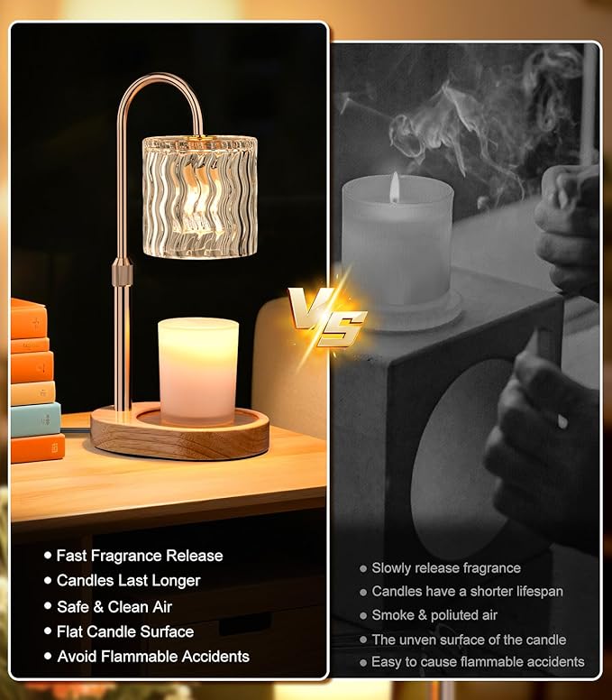 Candle Warmer Lamp Electric: Dimmable Timer Candles Warming Lamps - No Flame Scented Melts Wax - Height Adjustable Burner Jar - All Candle Jars Home Decor Table Light