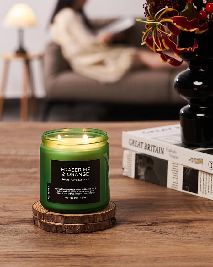 M&SENSE Fraser Fir Pine Scented Candle, Natural Soy Wax Non Toxic Candles 70 Hours 2 Cotton Wick 11.6oz Cozy Home Fragrance Aromatherapy Candle for Birthday Holiday Gifts