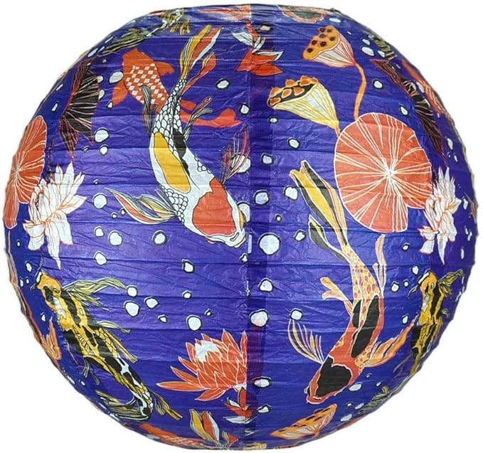 Quasimoon PaperLanternStore.com 14 Inch Midnight Koi Fish Pond Premium Paper Lantern