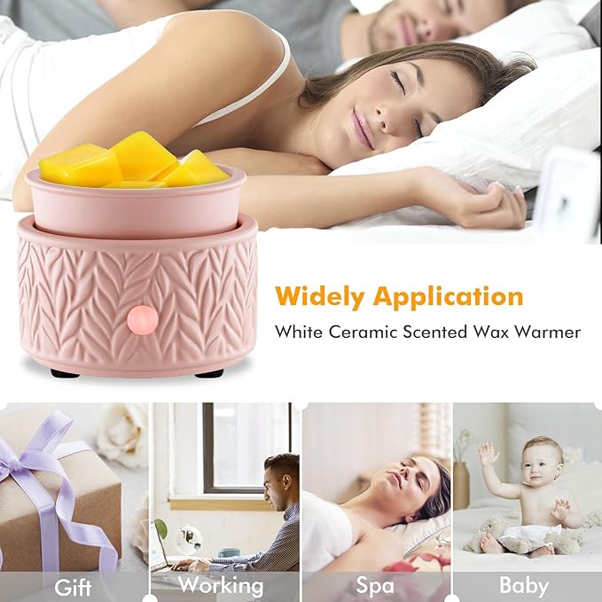 EQUSUPRO Wax Melt Warmer for Scented Wax - 4-in-1 Electric Ceramic Candle Wax Warmer Fragrance Wax Burner Melter for Home Office Decor & Gift for Women (Pink Leaf)
