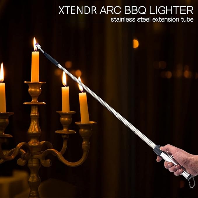 V2 Extendable 2.5 Feet. Arc Extra Long Lighter, Flameless Fireplace Stove Electric Candle Lighter, Long Neck for Pilot Light, Grilling, Firepit, Kitchen, BBQ (White)