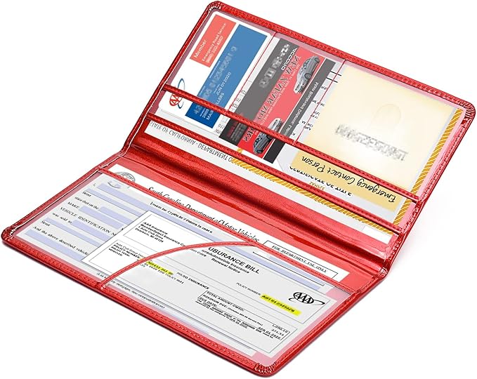 HERRIAT Car Registration and Insurance Card Holder,Glitter Leather Vehicle Glove Box Automobile Documents Paperwork Wallet Case Organizer for ID, Key Contact Information Cards,Men&Women