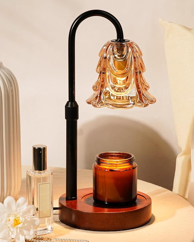 Small Candle Warmer Lamp with Timer, Adjustable Flower Lamp Warmer for Jar Candles, Unique Women Gifts for Birthday, Dimmable Candle Heater, Cute Wax Warming Light with Wood Base