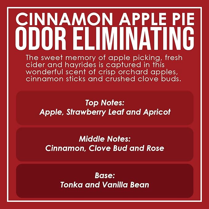 Cinnamon Apple Pie Two Pack Odor Eliminating Highly Fragranced Candle - Eliminates 95% of Pet, Smoke, Food, and Other Smells Quickly - Up to 80 Hour Burn time - 12 Ounce Premium Soy Blend