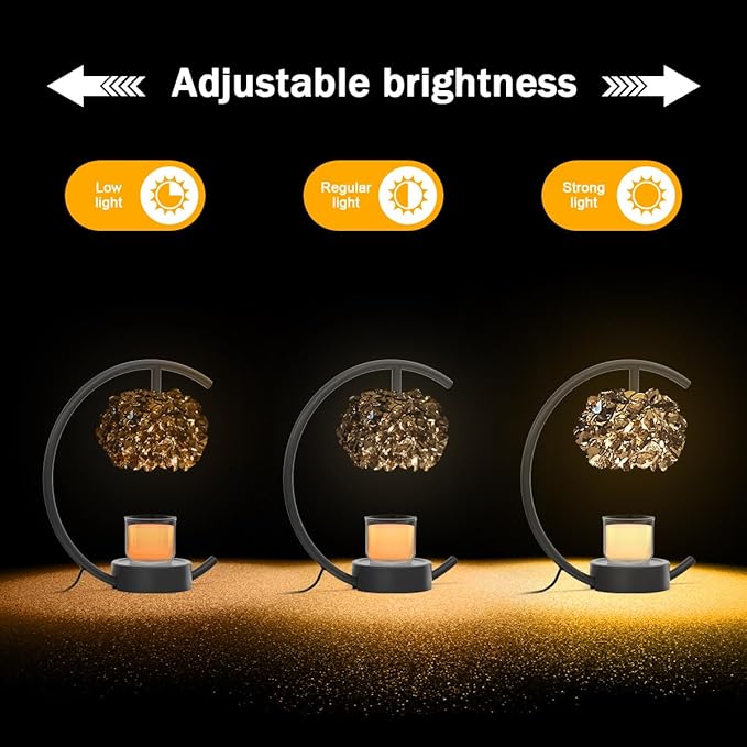 Yeuslor Candle Warmer Lamp for Jar Candles with Adjustable Brightness＆Timer，Handcrafted Crystal Candle Lamp Luxurious Design+2Bulbs,Home Decoration Electric Candle Lamp(Black C-Shaped)