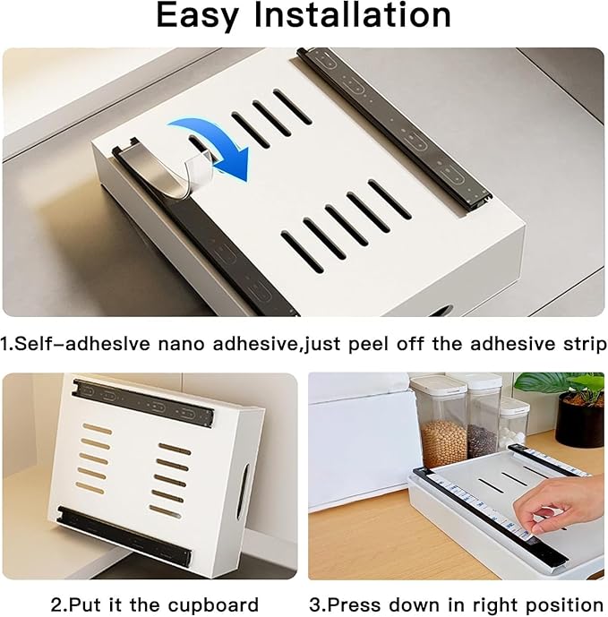 2 Pack Pull Out Cabinet Organizer, Adhesive Slide Out Drawer for Cabinets, Peel and Stick Pull Out Drawer Shelves, Multifunctional Drawer Organizers for Kitchen,Bathroom, Bedroom (White)