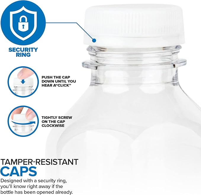 Juice Bottles with Caps for Juicing & Smoothies, Reusable Clear Empty Plastic Bottles with Caps, 16 Ounce Drink Containers for Mini Fridge, Juicer Shots, Small Water Bottles Bulk 16 oz (12 Pack)