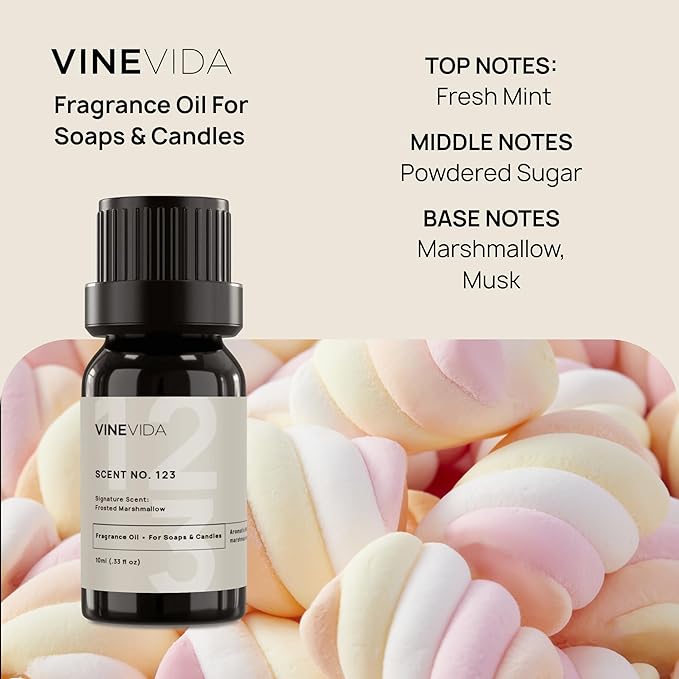 VINEVIDA [10 ml] Frosted Marshmallow; Fragrance Oil for Candle Making and Soap Making - Premium Candle Scents for Soy Candles