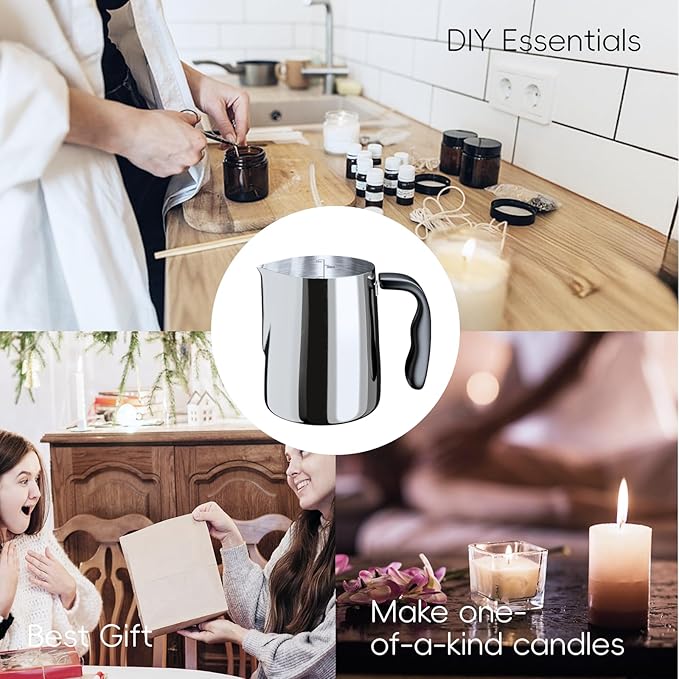 CasaCulina Candle Making Pouring Pot with Stirring Spoon, 32oz Stainless Steel Wax Melting Pot with Heat-Resistant Handle, Double Boiler Candle Making Pitcher with Dripless Pouring Spout Design