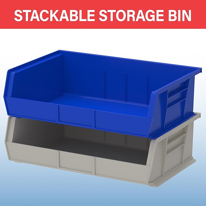Akro-Mils 30255 AkroBins Plastic Storage Bins, Space-Saving Stackable Bins for Garage, Pantry, Craft Organization, 11" x 16" x 5", Red, 6-Pack