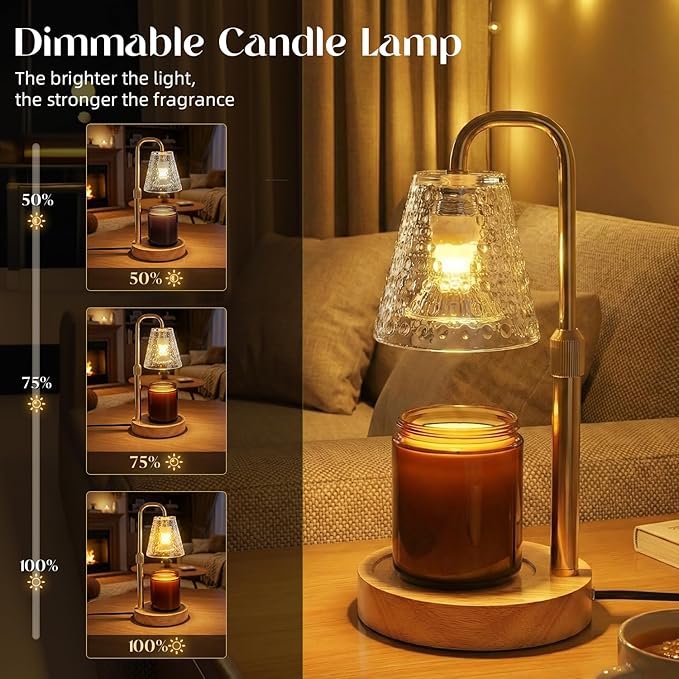 Glimra Candle Warmer Lamp Electric Timer,Candles Wax Melt Lamp for Jar Candles,Adjustable Candle Warmer Birthday Gifts,for Mom Women Friend Sister,Office Apartment Dorm Room Home Decor Amber